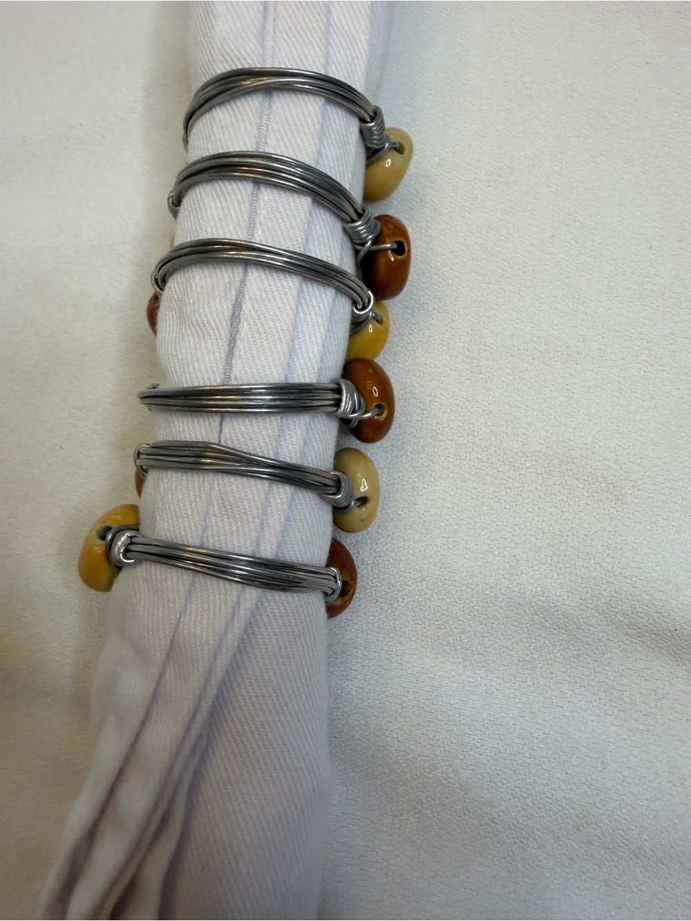 Vintage Earth Tone Wire-Wrapped Ceramic Napkin Rings - Set of 6 - Picture 2 of 5